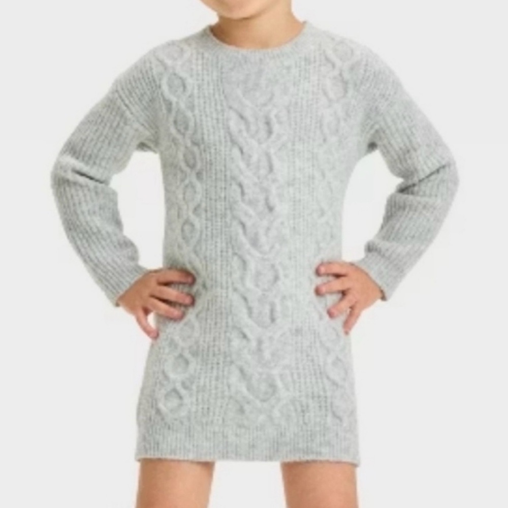 Cat &‎ Jack Girl’s Cable-knit  Gray Sweater dress